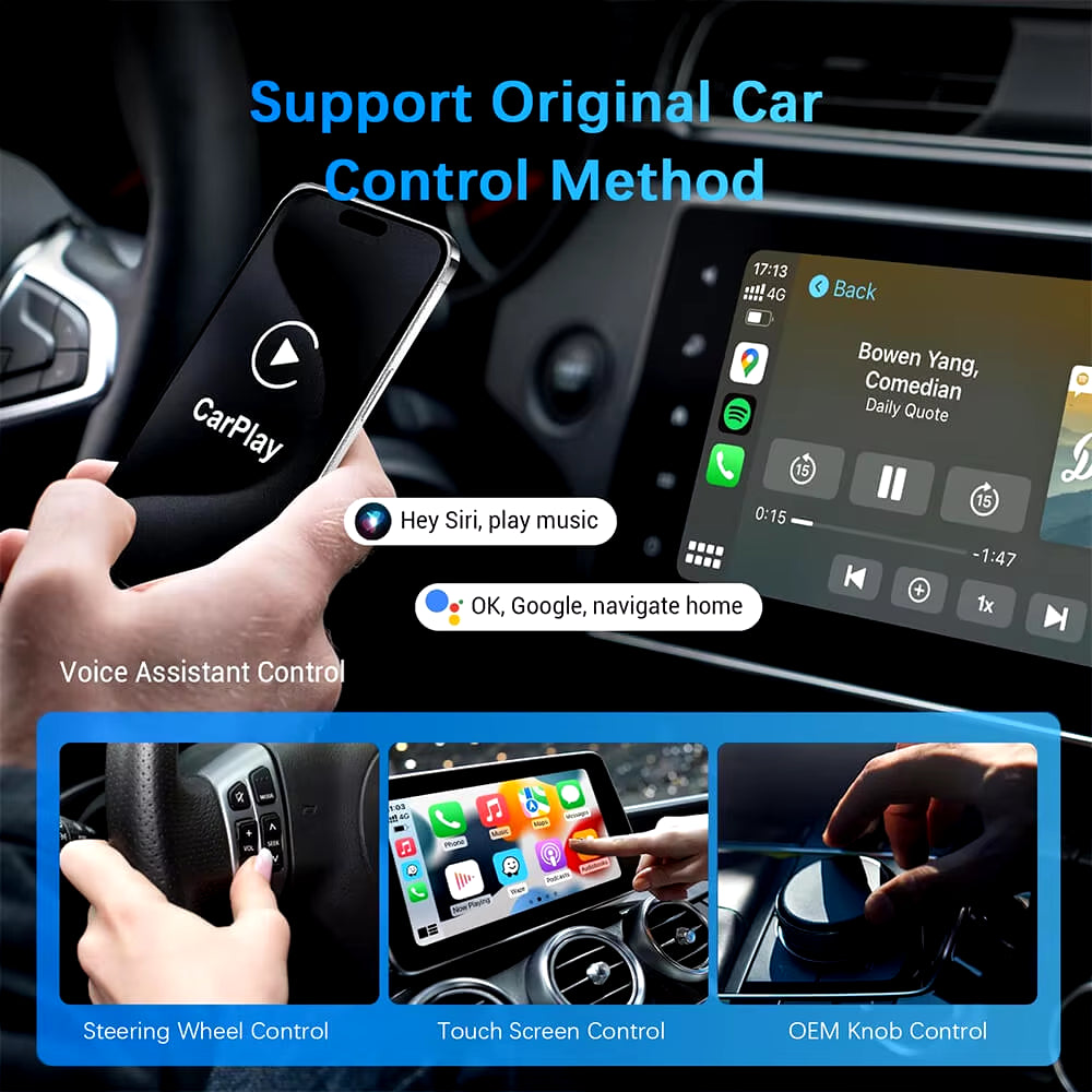 2In1 Wired to Wireless Carplay Android Auto Adapter for OEM Car Stereo with USB Plug and Play